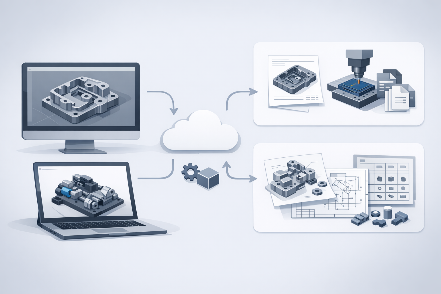 Visualisation épurée de la génération automatique de fichiers d'usinage CNC et nomenclatures depuis des modèles 3D précis